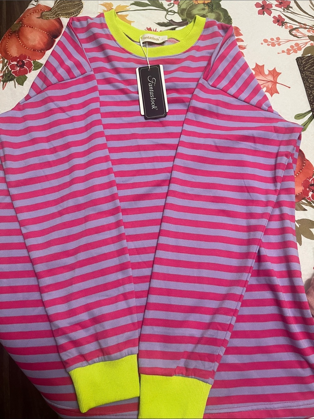 Fantaslook Neon-Trim Pink & Purple Striped Sweatshirt
